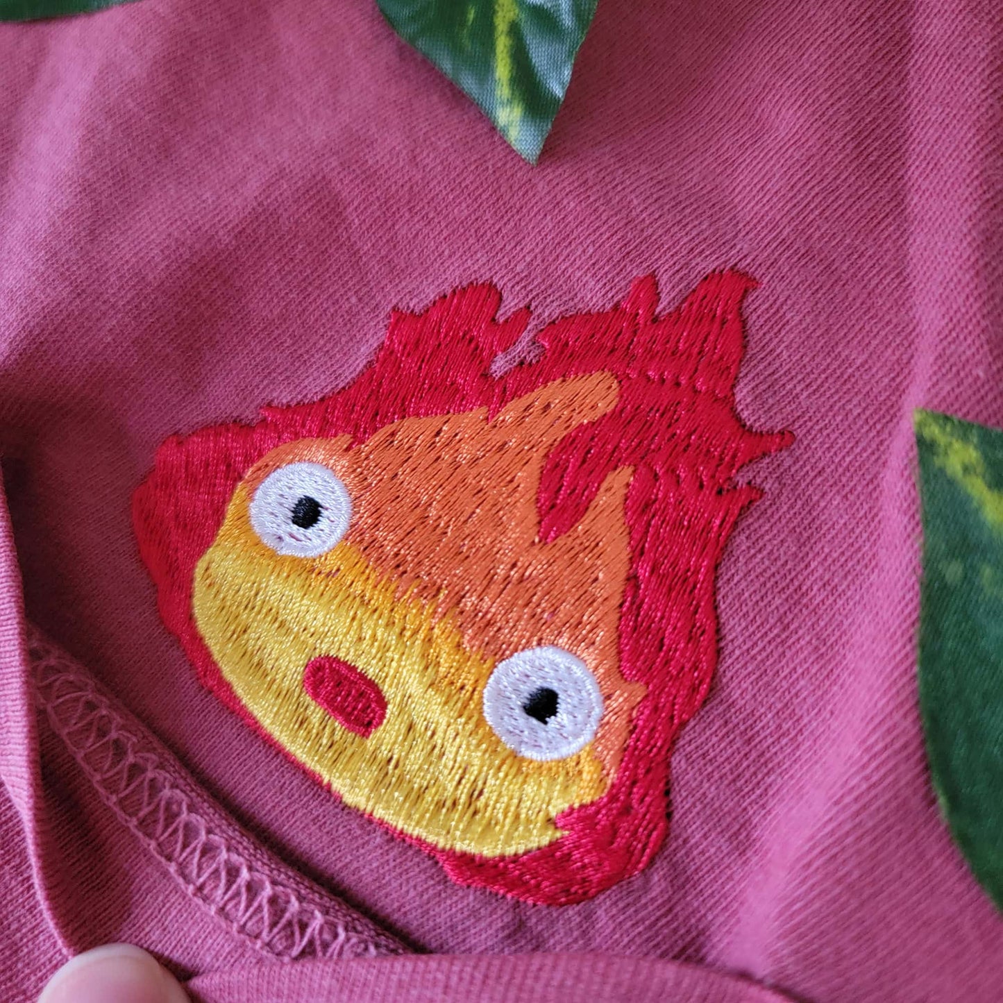 Calcifer Merch Embroidered Anime Pocket Shirt
