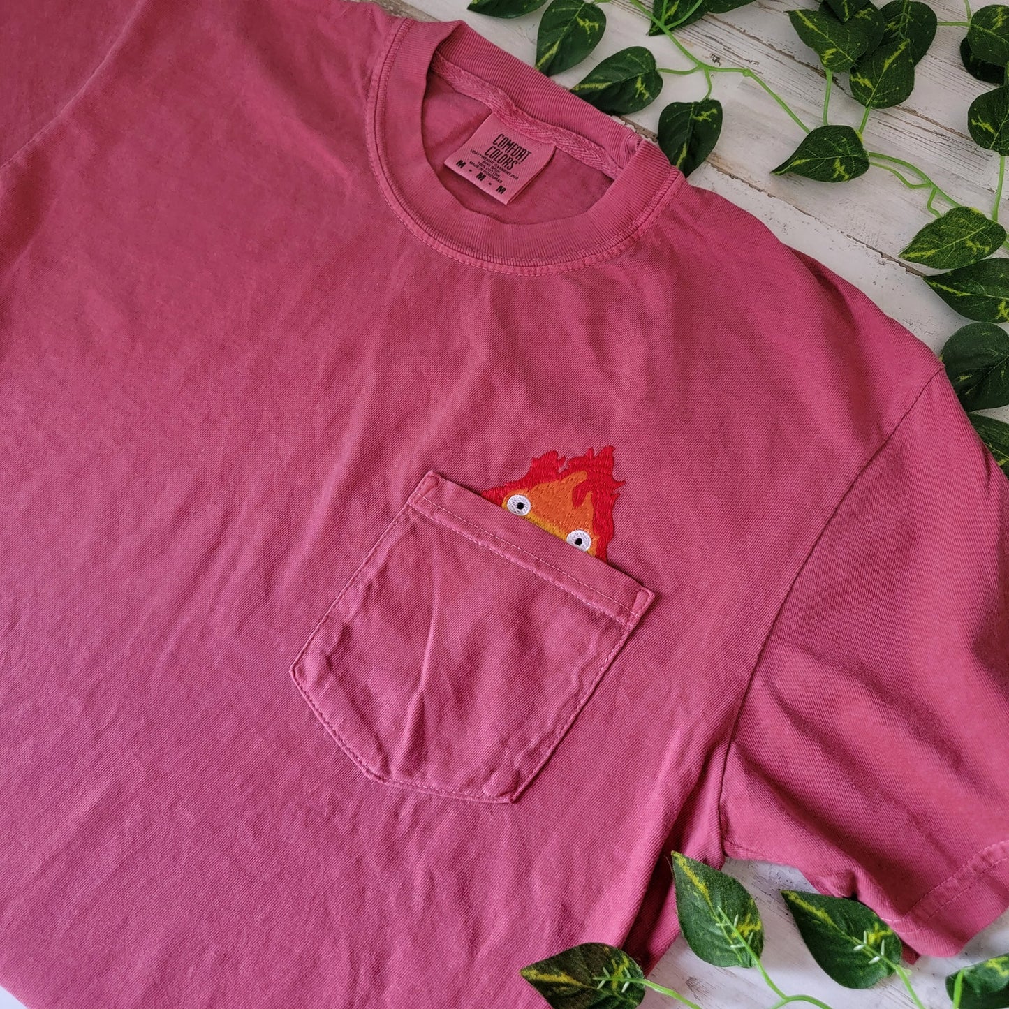 Calcifer Merch Embroidered Anime Pocket Shirt