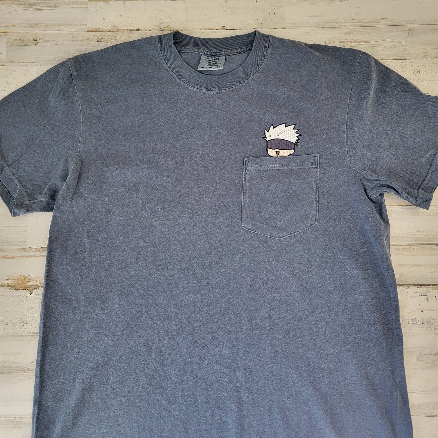 JJK Chibi Gojo Satoru Embroidered Anime Pocket Shirt