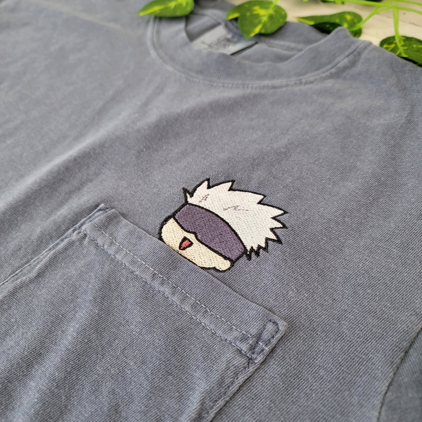 JJK Chibi Gojo Satoru Embroidered Anime Pocket Shirt