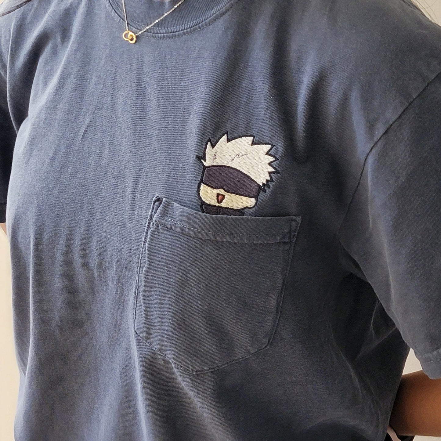 JJK Chibi Gojo Satoru Embroidered Anime Pocket Shirt