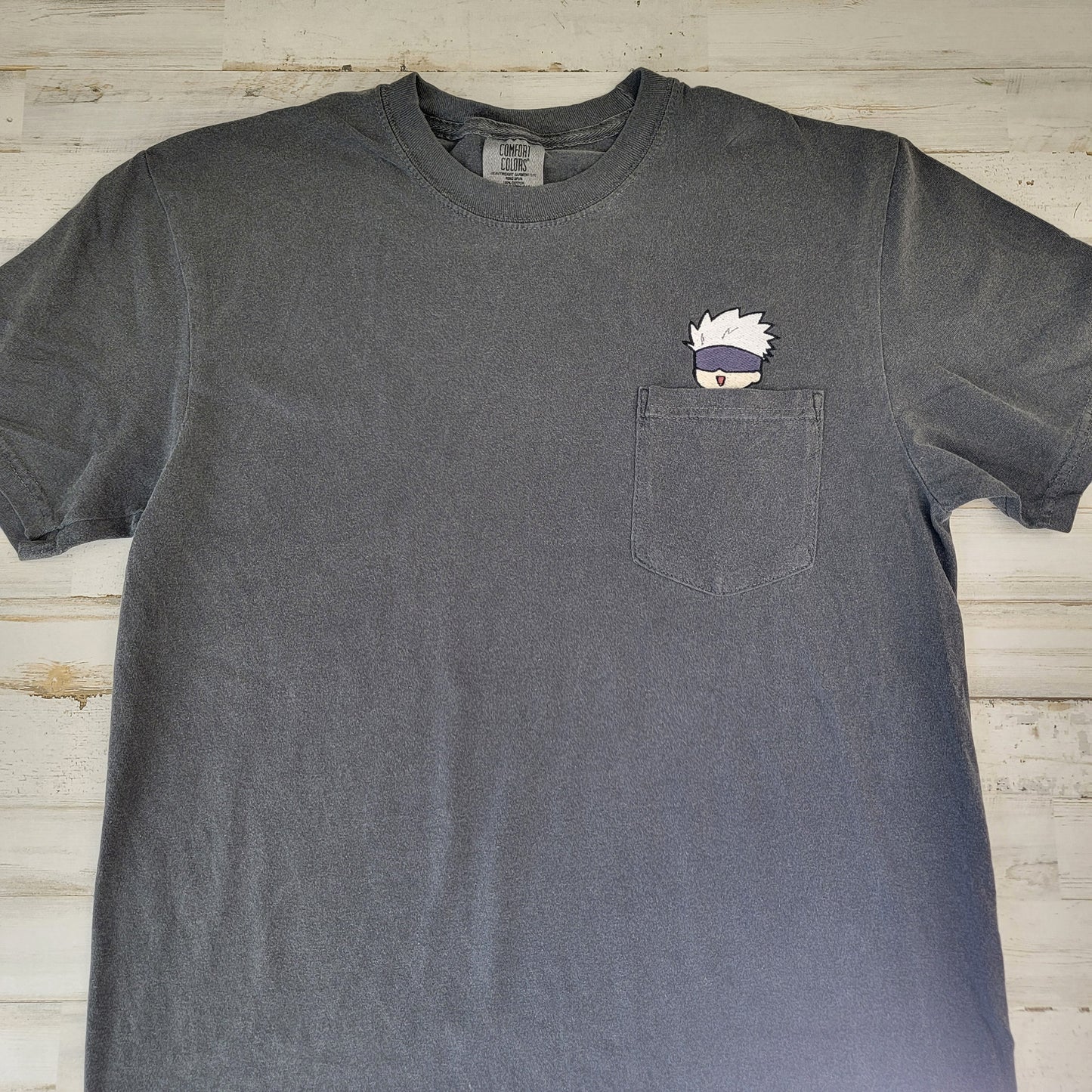 JJK Chibi Gojo Satoru Embroidered Anime Pocket Shirt