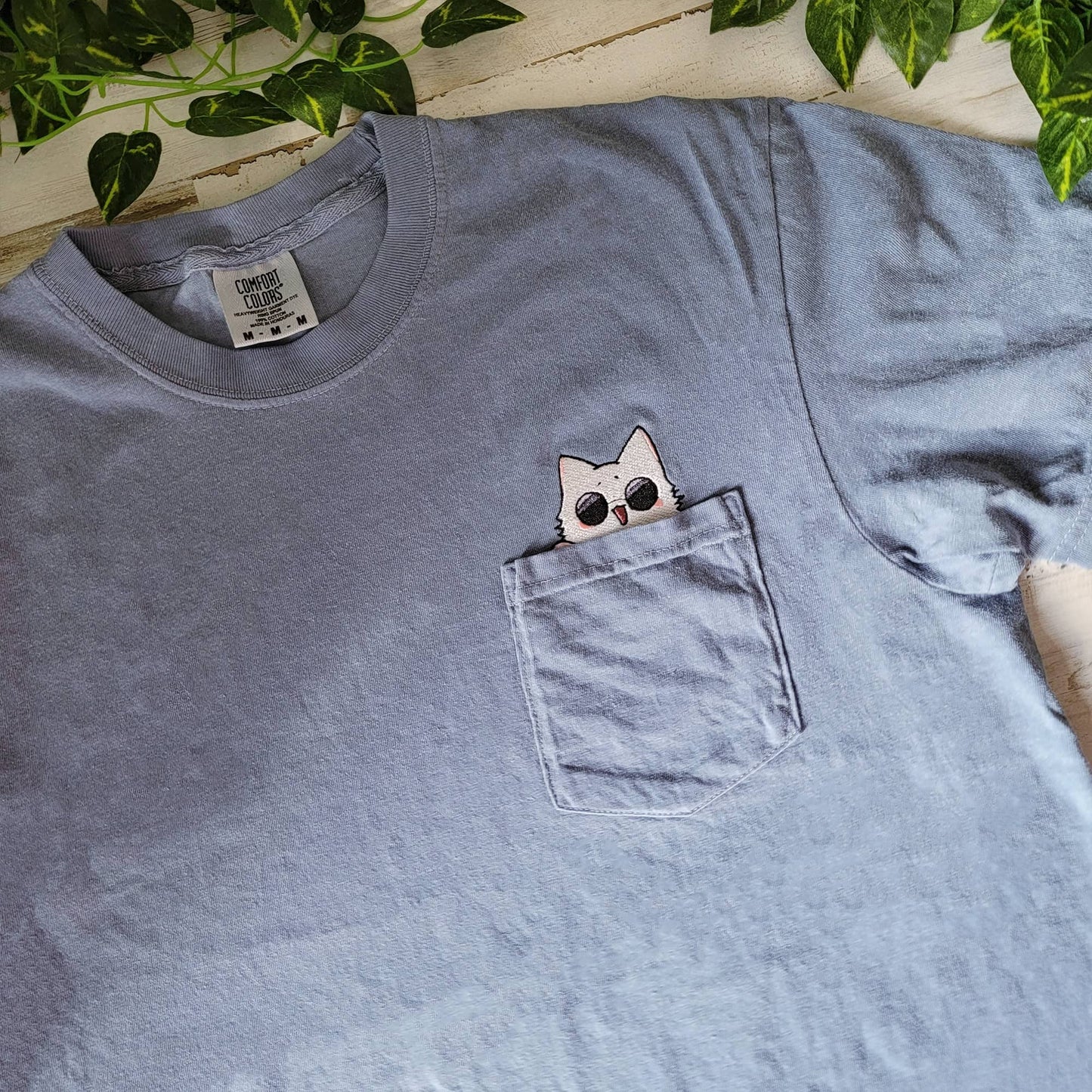JJK Gojo Cat Meme Embroidered Anime Pocket Shirt