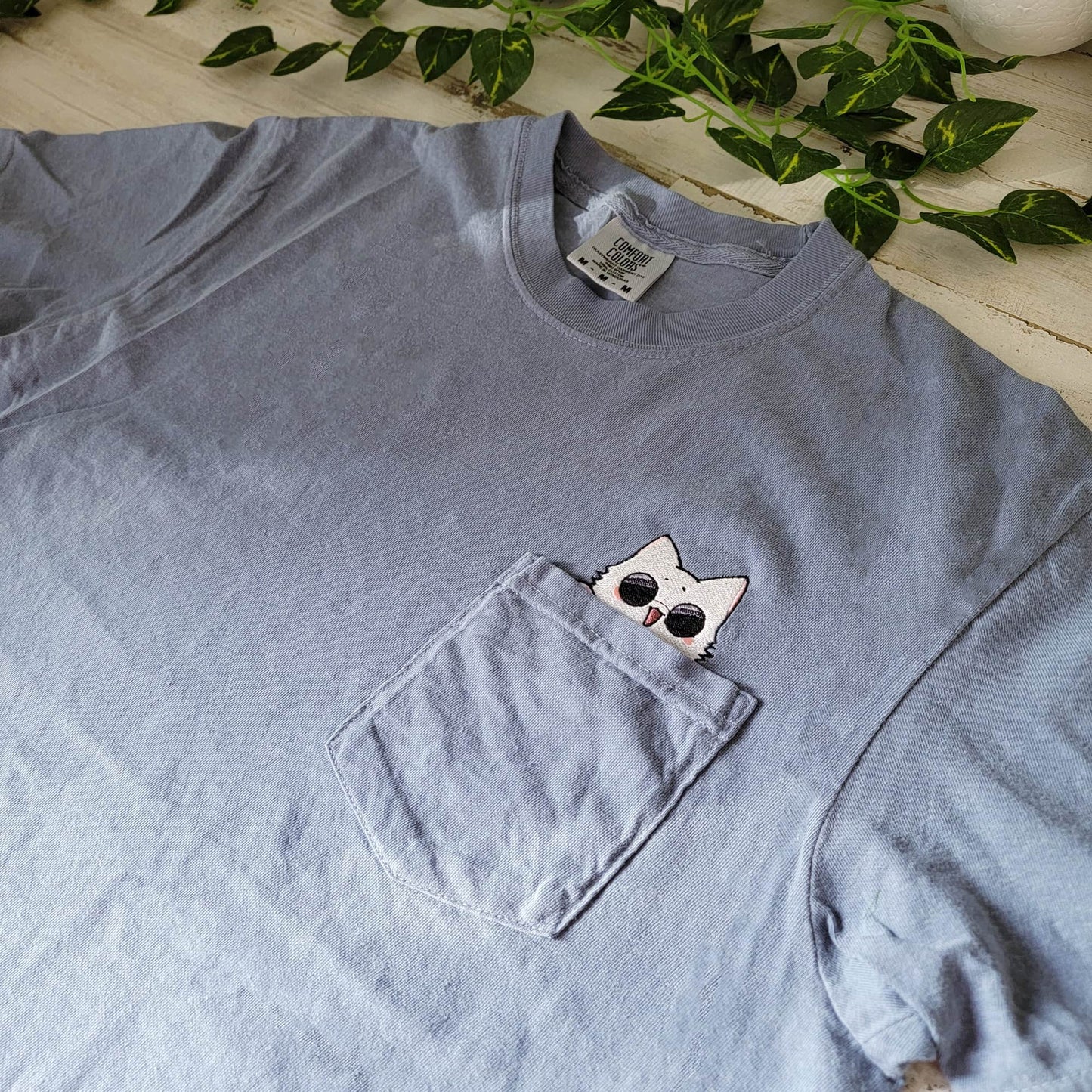 JJK Gojo Cat Meme Embroidered Anime Pocket Shirt