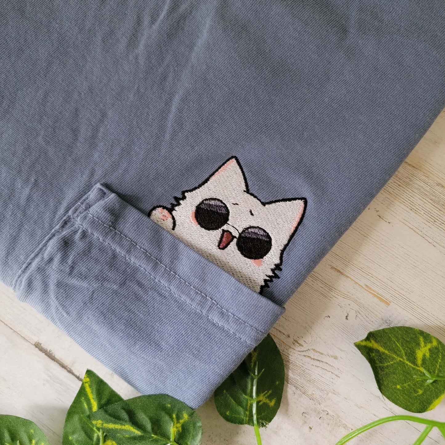 JJK Gojo Cat Meme Embroidered Anime Pocket Shirt