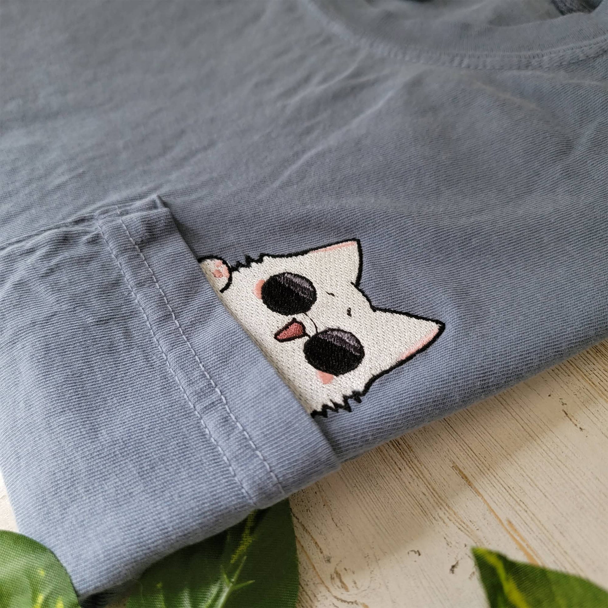 JJK Gojo Cat Meme Embroidered Anime Pocket Shirt