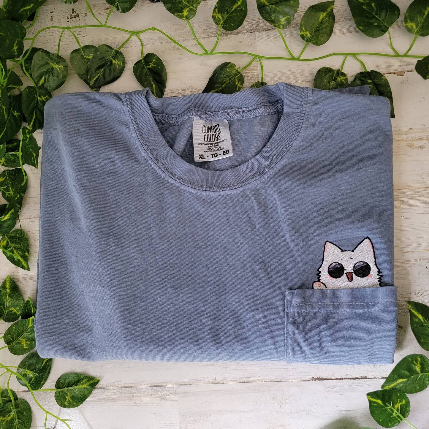 JJK Gojo Cat Meme Embroidered Anime Pocket Shirt
