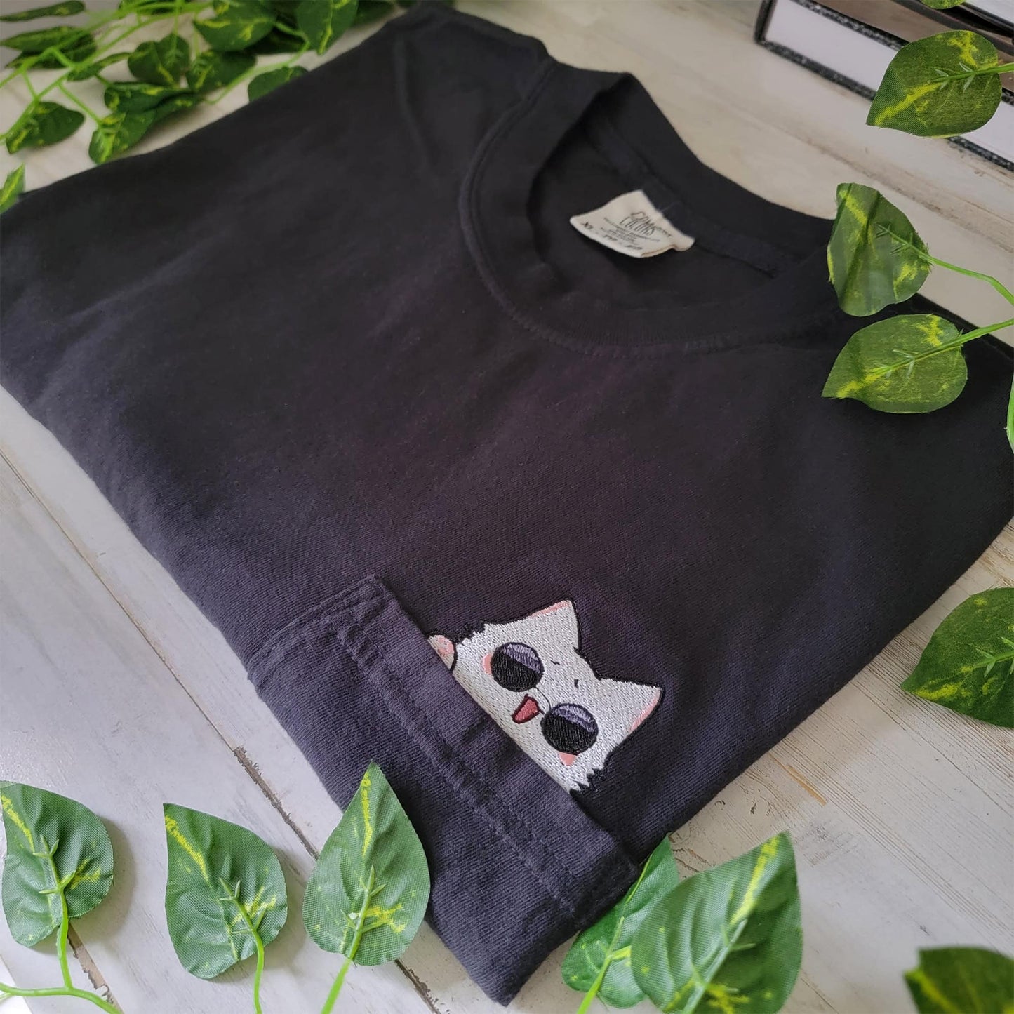 JJK Gojo Cat Meme Embroidered Anime Pocket Shirt
