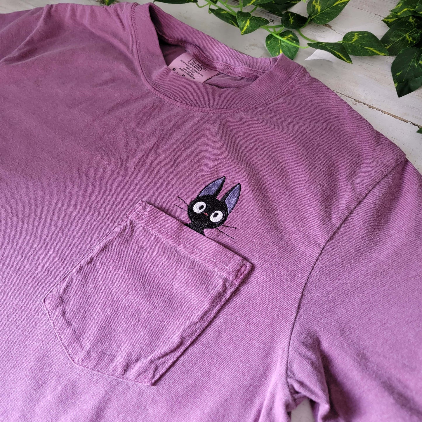 Kiki Jiji Black Cat Embroidered Anime Pocket Shirt