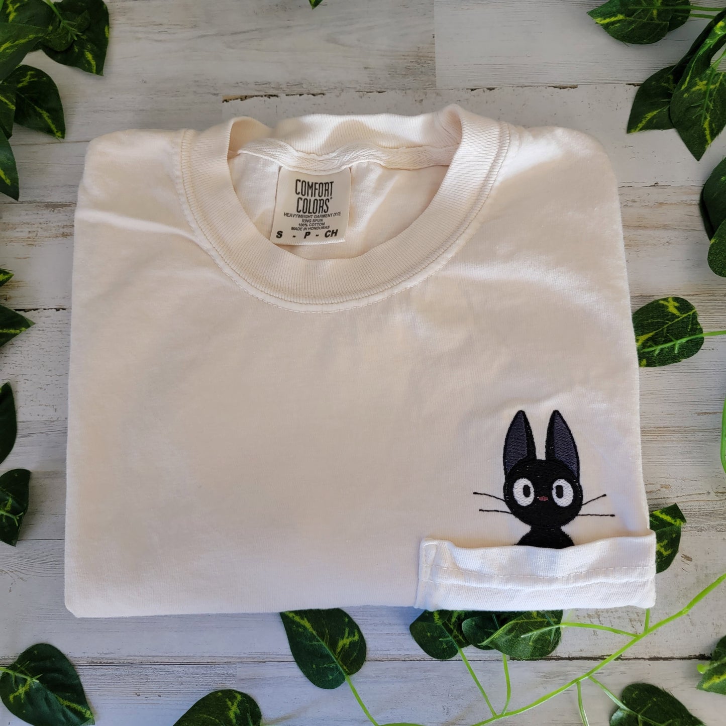 Kiki Jiji Black Cat Embroidered Anime Pocket Shirt