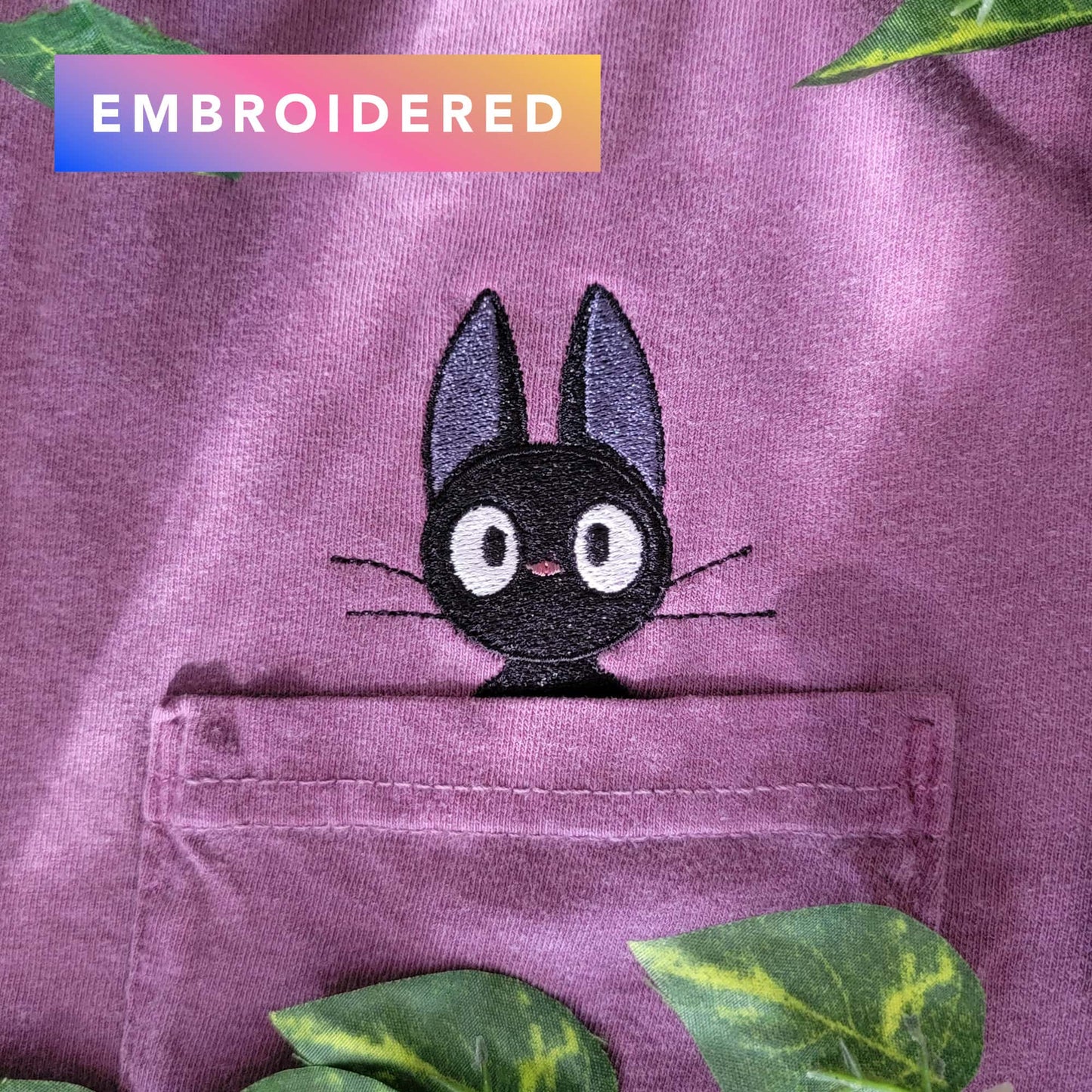 Kiki Jiji Black Cat Embroidered Anime Pocket Shirt