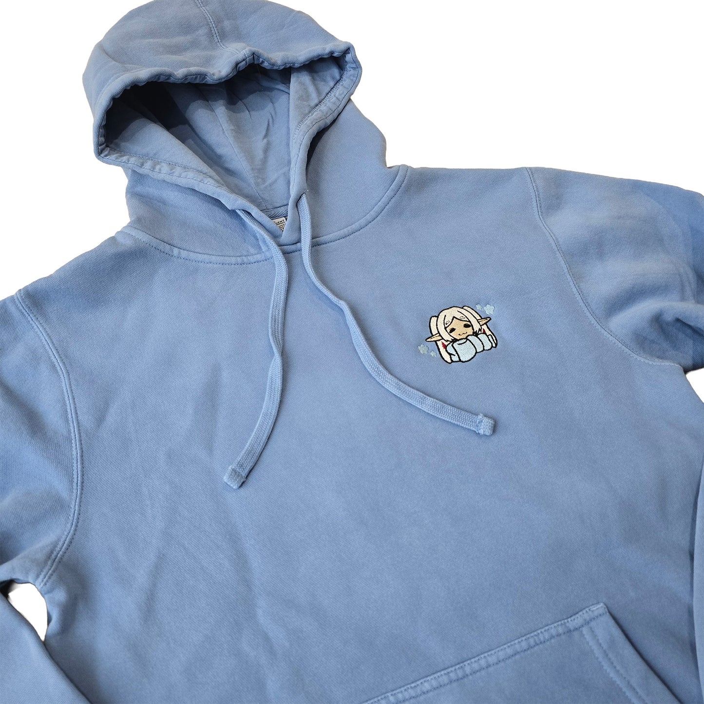 Cozy Frieren Sleeping Scarf Droopy Face Chibi Himmel Flowers Embroidered Anime Hoodie