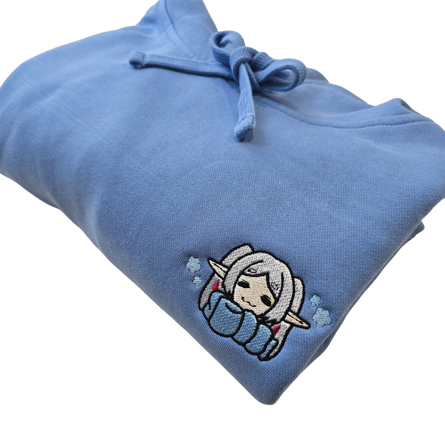 Cozy Frieren Sleeping Scarf Droopy Face Chibi Himmel Flowers Embroidered Anime Hoodie