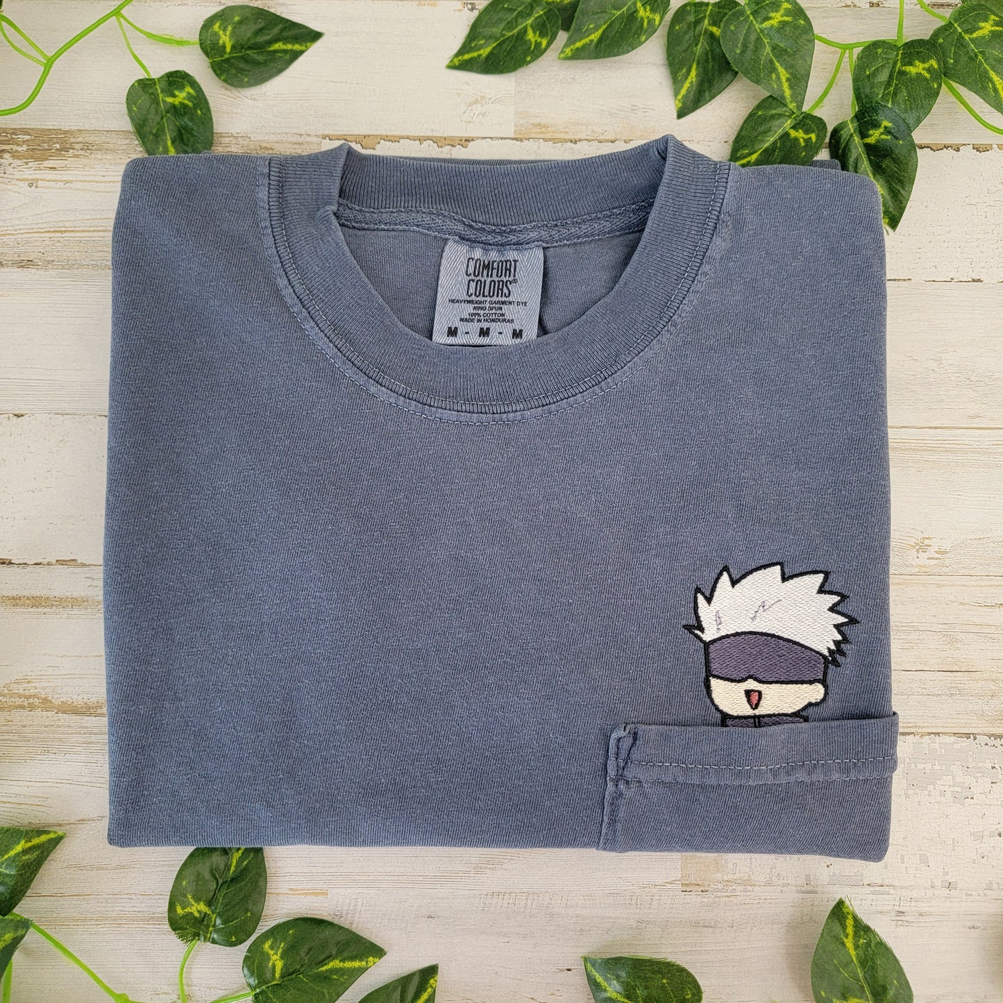 JJK Chibi Gojo Satoru Embroidered Anime Pocket Shirt