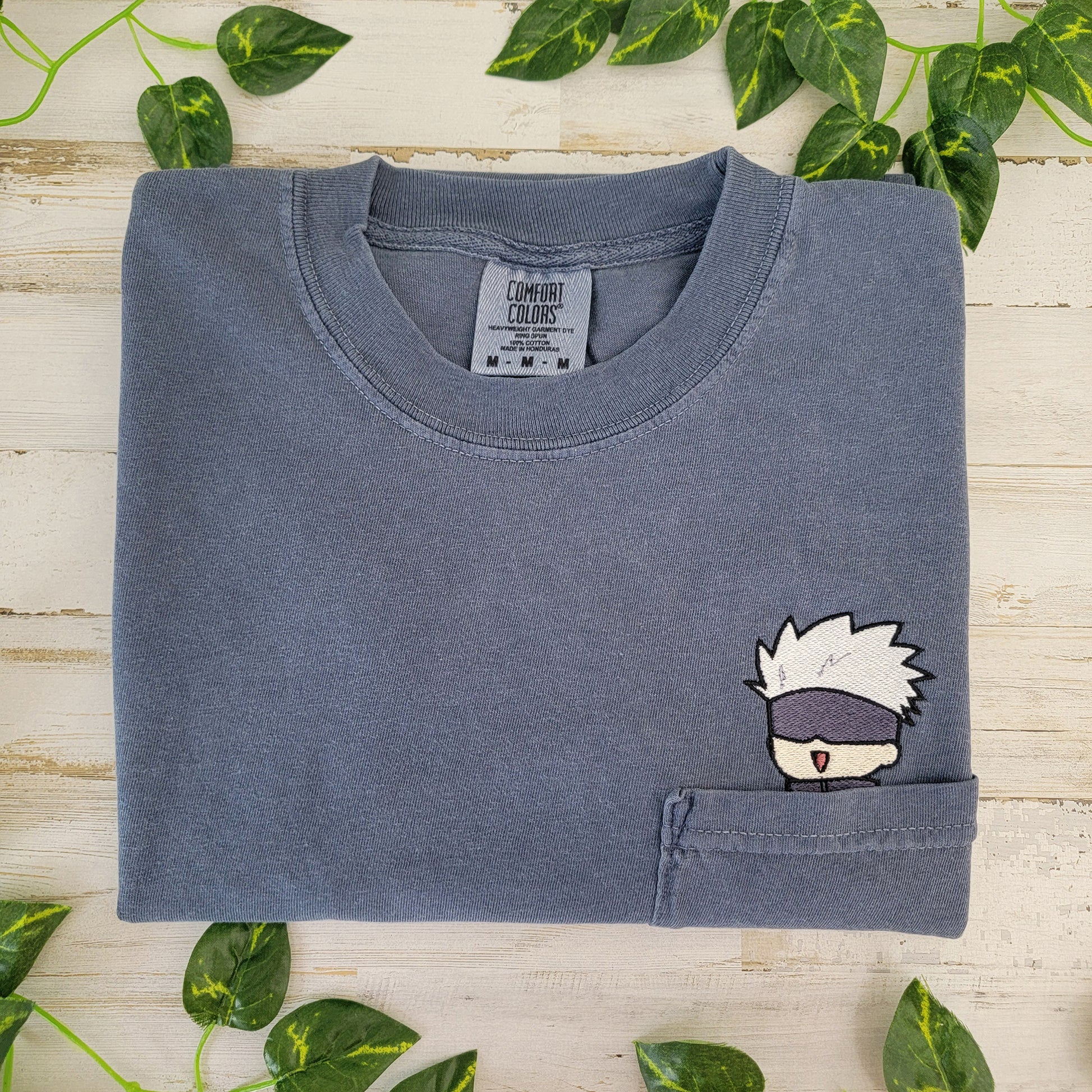 JJK Chibi Gojo Satoru Embroidered Anime Pocket Shirt