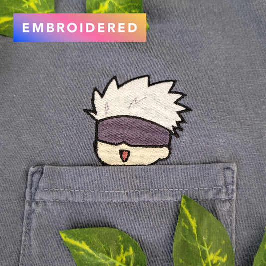 JJK Chibi Gojo Satoru Embroidered Anime Pocket Shirt