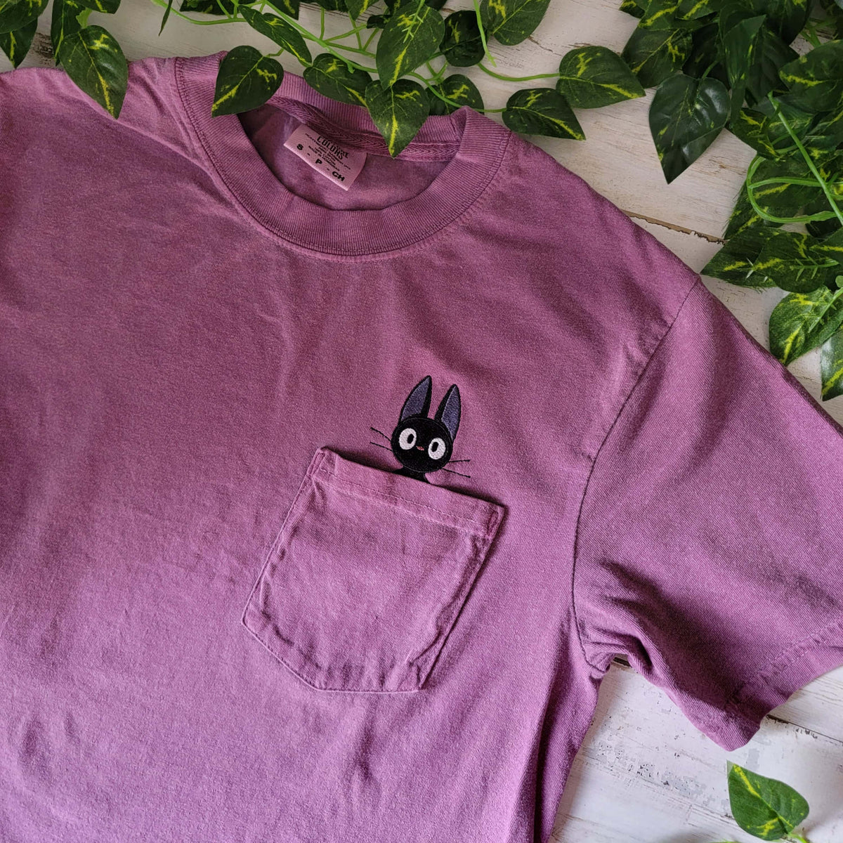 Jiji Cat Pocket Tee | Embroidered Subtle Anime Merch | AFK Apparel