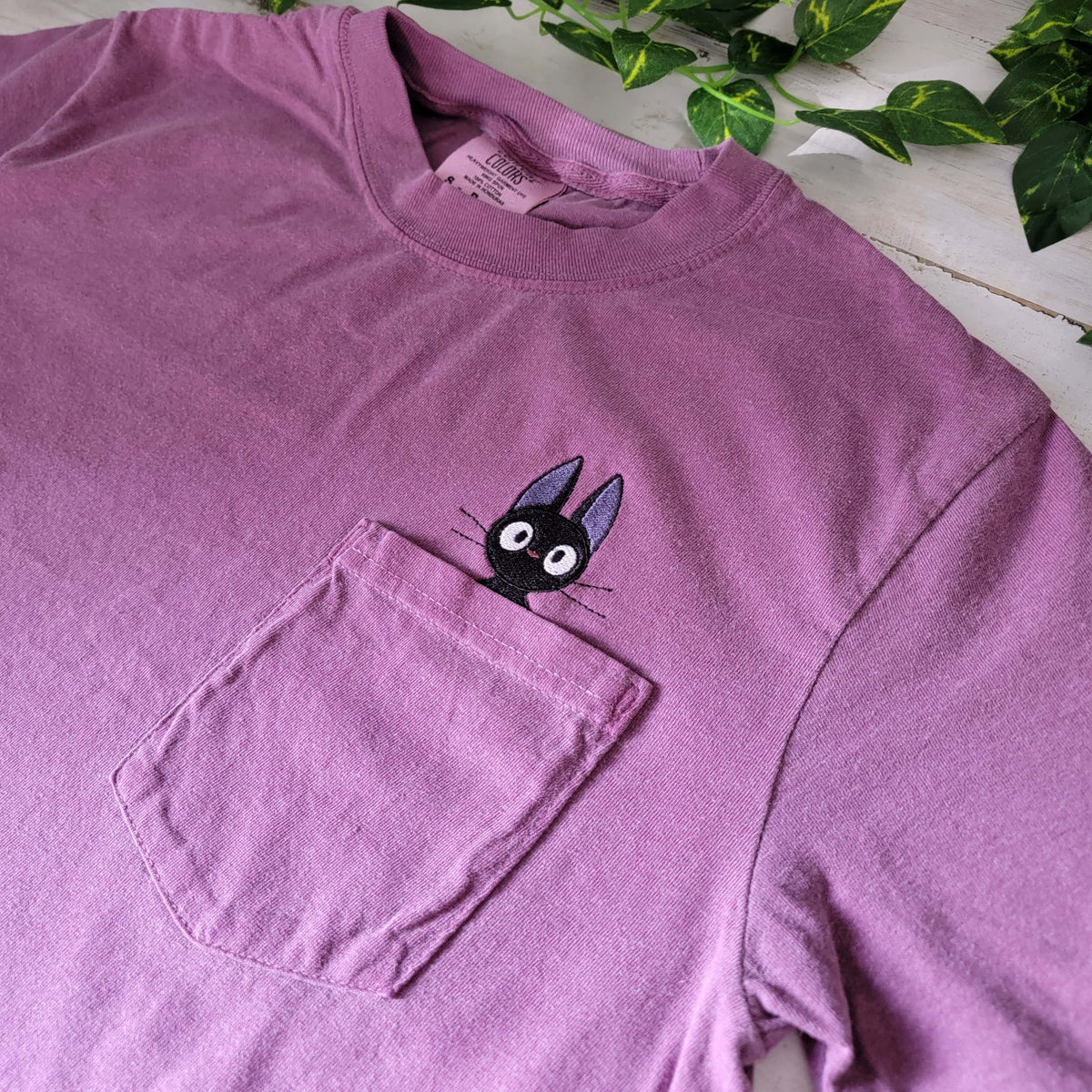 Jiji Cat Pocket Tee | Embroidered Subtle Anime Merch | AFK Apparel