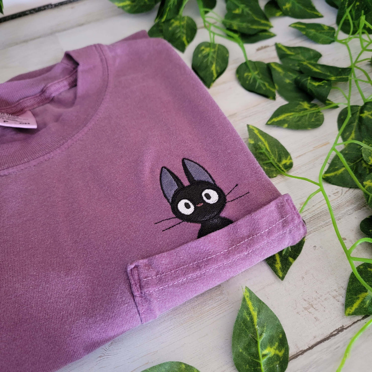 Jiji Cat Pocket Tee | Embroidered Subtle Anime Merch | AFK Apparel