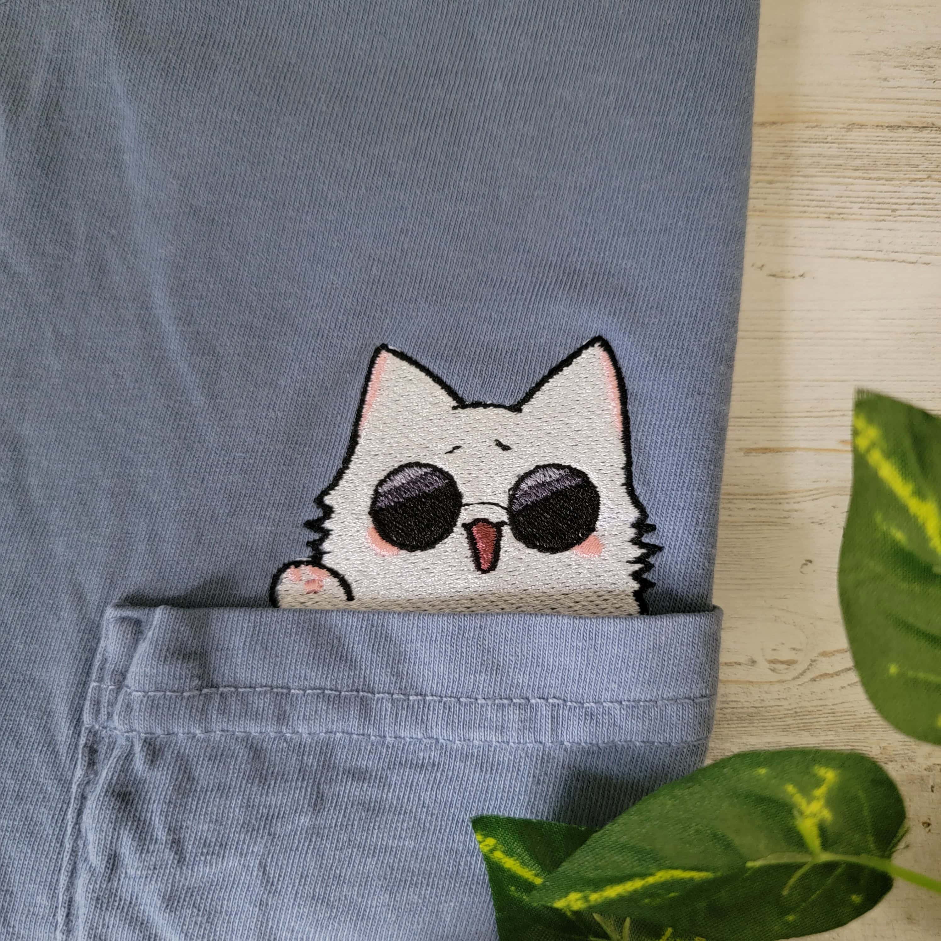Gojo Cat Pocket Tee | Embroidered Subtle Anime Merch | AFK Apparel