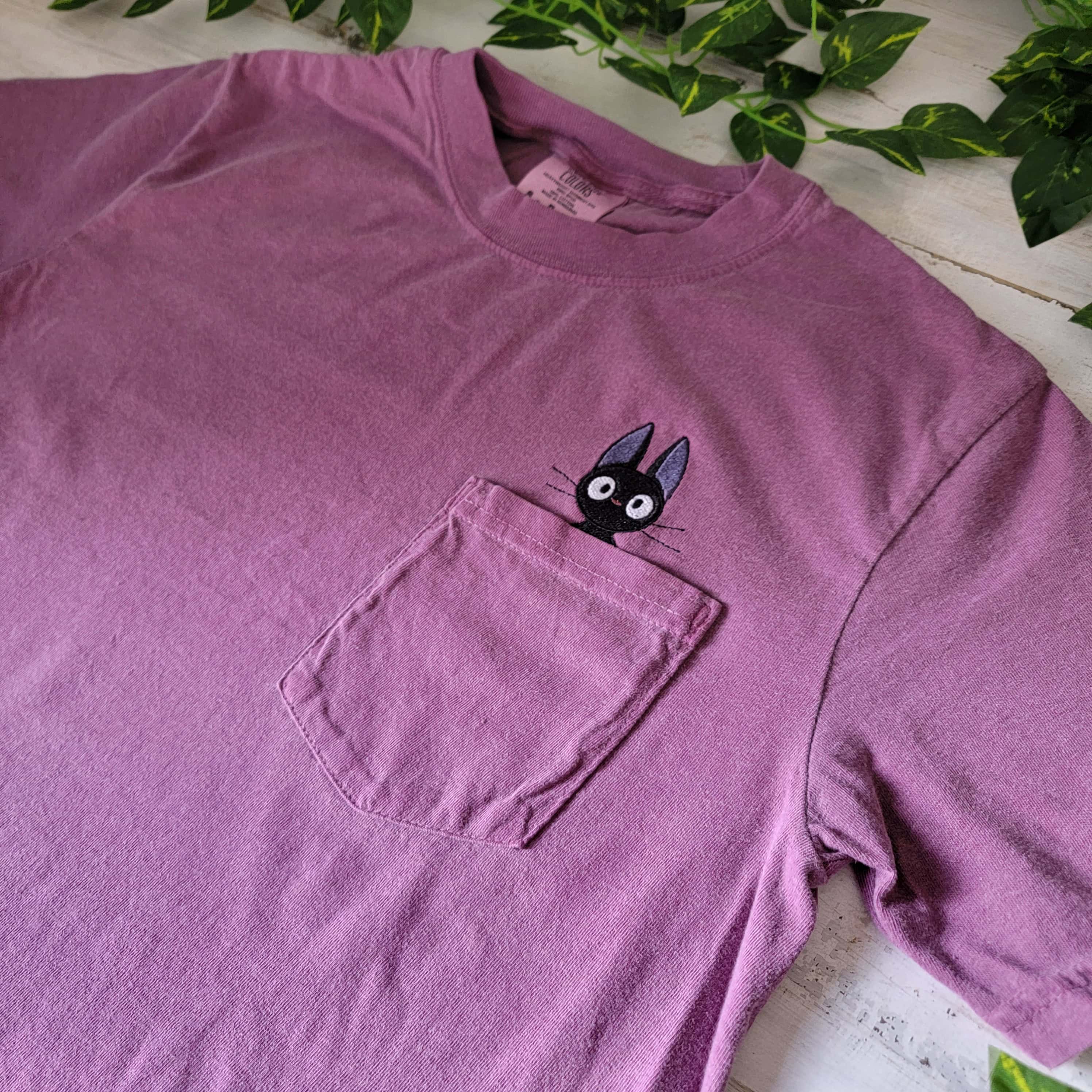Jiji Cat Pocket Tee | Embroidered Subtle Anime Merch | AFK Apparel